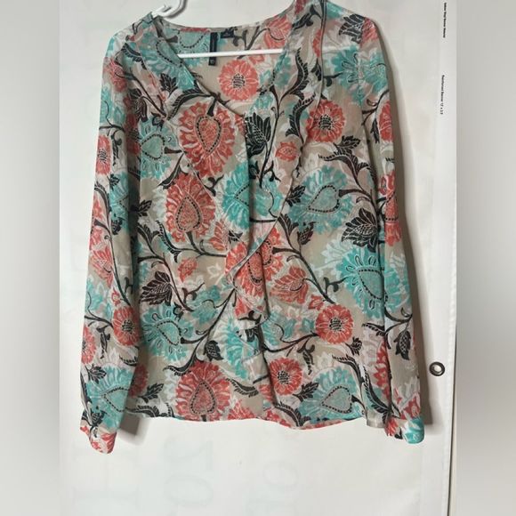 New Direction Green & Orange Flower Print Blouse - Picture 1 of 7